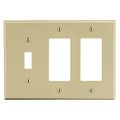 Hubbell Wiring Device-Kellems Wallplate, 3- Gang, 1) Toggle 2) Decorator, Ivory P1262I